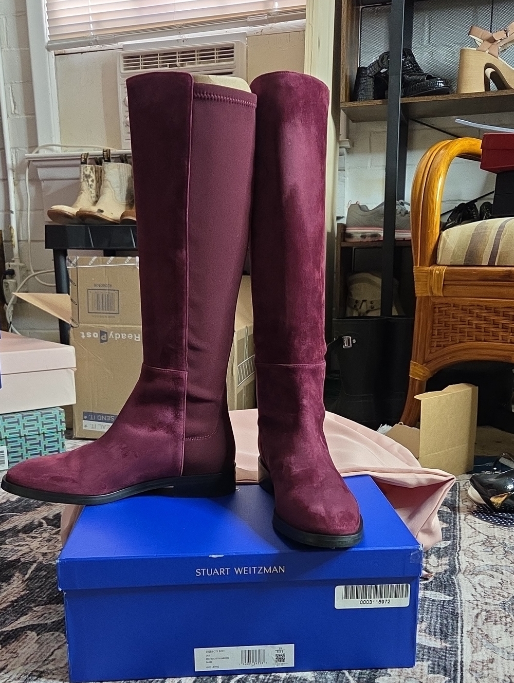 Stuart Weitzman Over-the-Knee Suede Boots in Deep Wine